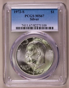 1972-S Silver Ike Dollar PCGS MS67 ***RARA MONETA ARGENTO ORIGINALE*** - Foto 1 di 4