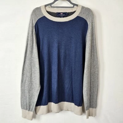 Vineyard Vines Sweater Mens Blue & Gray Cashmere Blend Elbow Patch Pullover XL - Image 1 of 4