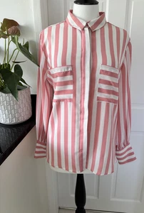 Brandneu mit Etikett UVP £35 .. VILA .. Damen-Longshirt/Bluse mittelrosa/weiß gestreift Größe 18 - Bild 1 von 10