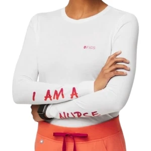 FIGS Damen weißes Langarm Rundhalsausschnitt Unterwäsche Shirt I Am A Nurse Größe M neu mit Etikett - Bild 1 von 10
