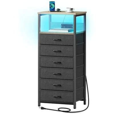  Night Stand with Charging Station, Tall Nightstand with 6 6 Drawers 1 Greige - Image 1 of 4