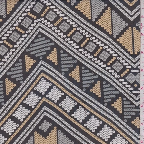 Tela de gasa Chevron negra/níquel con estampado de lentejuelas Foto 1 de 1