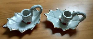 Vintage Paar Stechpalme unmarkiert Weihnachten weiß Kerzenständer Kerzenhalter Set 1950 - Bild 1 von 7