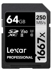 Lexar 64GB Professional 1667x SD Card UHS-II C10 U3 V60 Full HD 4K Up To 250M... - Picture 1 of 7
