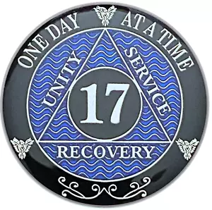 AA 17 Year Coin Blue, Silver Color Plated Medallion, Alcoholics Anonymous Coin - Picture 1 of 2