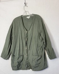 Cardigan tunica donna Spencer Tyler grande lino verde tasche 4 bottoni - Foto 1 di 10