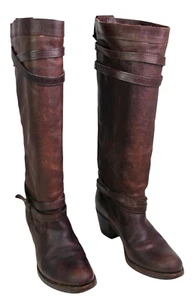 Frye MEXIKO BRAUN ECHTLEDER MITTELHOHER ABSATZ RUNDE SPITZE ZUM ÜBERZIEHEN GÜRTEL STIEFEL Gr. 8B - Bild 1 von 13