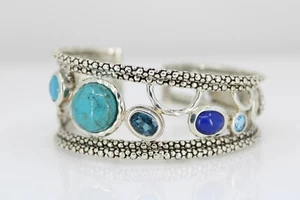 Michael Dawkins Sterling Multi Gemstone Topaz Lapis Hinged Cuff Bracelet 56.6g - Picture 1 of 12