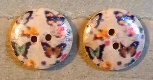 2 Butterfly Buttons Sewing Crafting Wood 2 Hole 3/4 Inch - Picture 1 of 2
