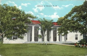 Vintage Postcard Library of Hawaii, T.H. Island Curio Co Honolulu unposted - Picture 1 of 2