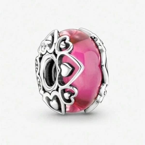 925 Sterling Silber Schmuck Rosa Murano Glas Kette Love Charm - Bild 1 von 4