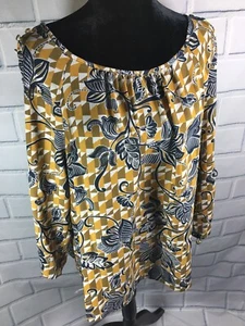 Zac & Rachel Top Size Medium Mustard Yellow Navy 3/4 Sleeve New Retail $48 (S54) - Picture 1 of 9