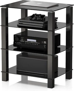 4-Tier AV HiFi Rack Glass Component Stand Black for TV & Media Units - Picture 1 of 5