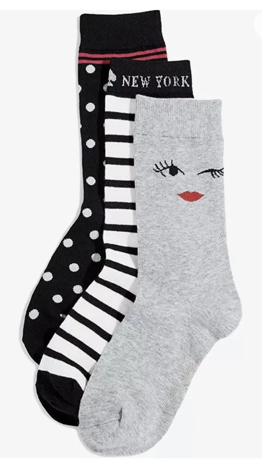 Kate Spade New York 3 pares de calcetines de diseñador caja de regalo lunares, cara linda a rayas Foto 1 de 4