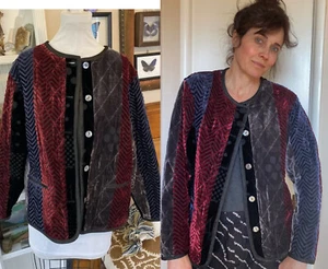 Vtg KOOS Of Course! rayon silk velvet Jacket Sz M quilted patchwork - Picture 1 of 9