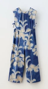 NWT Zara Girls Cut Out Linen Floral Jumper Jumpsuit Boho Pointelle Nautical 6 - Picture 1 of 3