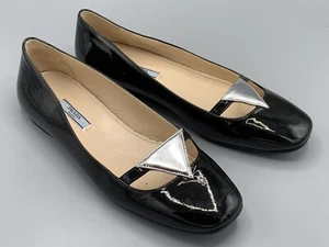 PRADA Ballerinas schwarz silber Lackleder Gr. 38 Damen Slipper Schuhe - Bild 1 von 6
