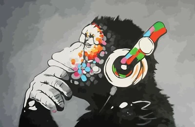 NEW Banksy DJ Monkey with Headphones Graffiti Art Print Poster Canvas A0-A5 - Image 1 of 4