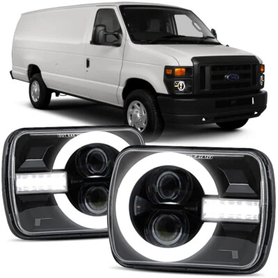 Pair 5x7" 7x6" LED Headlights DRL For Ford E-150 E-250 Econoline Van Club Wagon - Image 1 of 4
