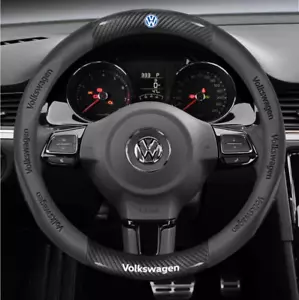 15" PU Leather+Carbon fiber Steering Wheel Cover For 1980-2025 Volkswagen - Picture 1 of 12
