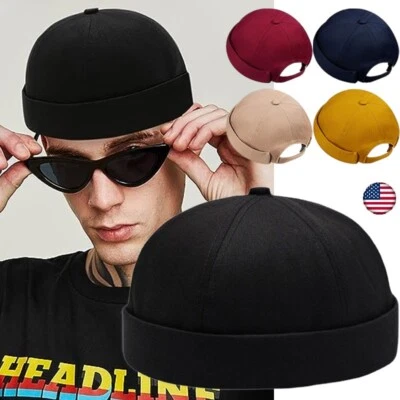 Hombres Retro Sombrero Calavera Gorra Gorro Algodón Puño Enrollado Sin Ala Ajustable Pintor EE. UU. Foto 1 de 4