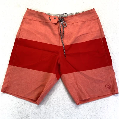 Volcom Boardshorts Mens 34 Red Striped 4 way stretch Beachwear Surfing Swimming - Image 1 of 4