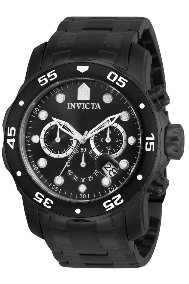Invicta Pro Diver Black Swiss Quartz Stainless Steel Watch 0076 Chrono Mens