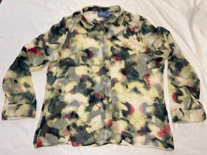 Simply Vera Wang Sheer Floral Watercolor Hidden Button Blouse Womens Size XL EUC - Picture 1 of 5
