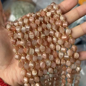 Cuentas de piedras preciosas de piedra solar naranja facetadas en espiral de 8 mm naturales genuinas de 15"" - Imagen 1 de 3