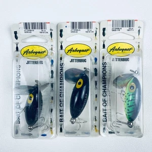 Lot 3 Fred Arbogast Jitterbug G630 1/4 Topwater Lures Black Black and Fire Tiger - Picture 1 of 12