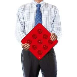 9-BUTTON RED OBJECT MARKER SIGN, 18X18, OM4-1, RETRO REFLECTIVE BUTTONS - Picture 1 of 5