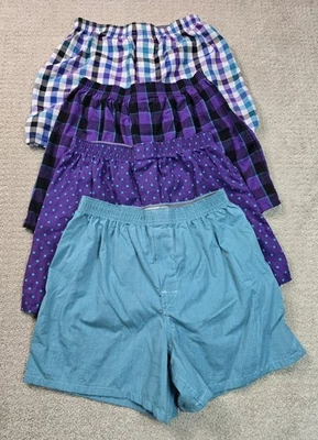 4 Lot Gildan S Woven Boxers Purple Blue Plaid Polka Solid Set Small 28-30  - Image 1 of 4