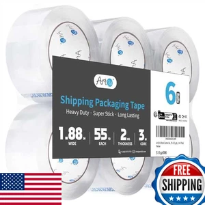 Art3d 6 Rotoli Nastro Imballaggio Sigillante Cartone Trasparente 1,88"x55Yds 2mil Resistente - Foto 1 di 8