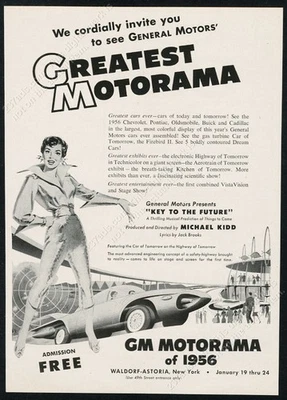 1956 Retro Future Car Art GM Motorama Auto Show Nueva York anuncio impreso vintage Foto 1 de 4