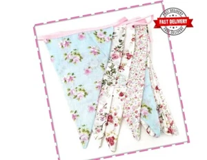 Vintage Bunting Floral Cotton Fabric Shabby Chic Party Flags Pastel Colour - 3m - Picture 1 of 3