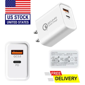 Adaptador de corriente cargador de pared PD tipo C USB de dos puertos rápidos de 20 W para Samsung Tab A9+ - Imagen 1 de 12