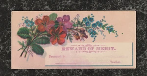 Tarjeta de recompensa de mérito victoriana escolar flores rojas y azules 5,25 x 2,5 - Imagen 1 de 2
