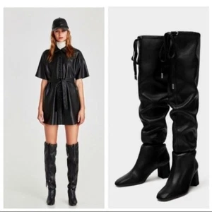 ZARA THIGH HIGH OVER THE KNEE BLACK BOOTS SIZE 36 In Great Condition - Picture 1 of 8