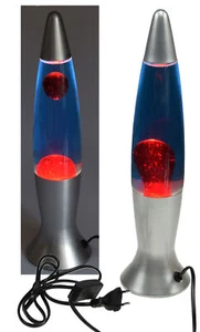Lavalampe silber blau rot 40 cm Lavaleuchte Deko Tisch Retro Metallfuß inkl LM - Bild 1 von 4