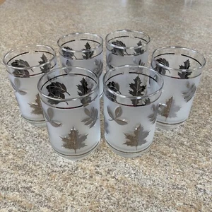 Vintage 1960s Mid Century LIBBEY SILVER FOLIAGE HIGHBALL GLASSES (Set 6 x 12 Oz) - Picture 1 of 20