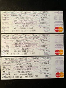 3 FULL ATLANTA HAWKS 1997 NBA PLAYOFF TICKETS ROUND 2 GAMES A-B-C JORDAN/BULLS - Picture 1 of 2