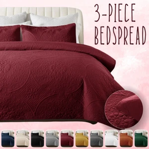 Quilted Bedspread 3 Piece Reversible Queen King Size Coverlet Embossed Bed Throw - Picture 1 of 133