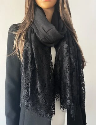 THE ACCESSORY CO. Black Scarf Large Scarf Lace Shawl Floral Wrap Cotton Scarf Plain Pashmina Hijab