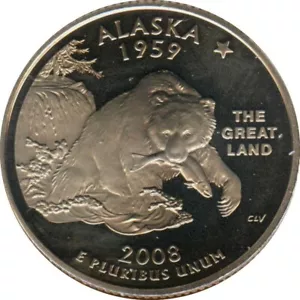 USA 1/4 Dollar Washington Quarter Alaska 2008 P AU in a capsule - Picture 1 of 1
