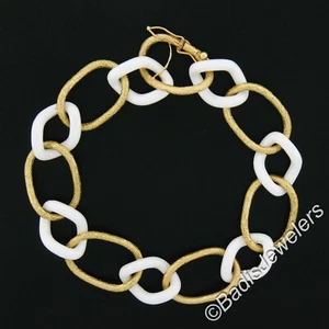 Italian Giovanni Marchiso White Ceramic & 18k Gold Textured Link Chain Bracelet - Picture 1 of 7