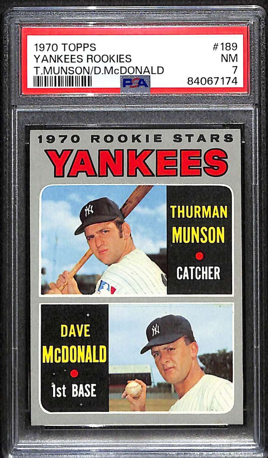 1970 Topps #189 Thurman Munson/Dave McDonald Yankee Rookies PSA 7 NM C87961