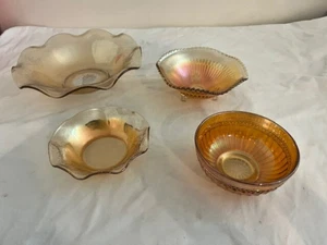 Lot of 4 Vintage Marigold Iridescent Carnival Glass Bowls Mixed Lot - Picture 1 of 8