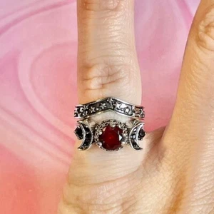 Hecate Black Zirconia Stone Triple Moon Ring Set Fashion Jewelry ring size 9 - Picture 1 of 3