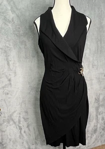 Cache womens Sz Medium Black Moc Wrap Dress Gold Waist Chain - Picture 1 of 9