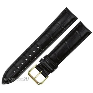 Reloj negro cocodrilo grano cuero correa de correa de pasador dorado hebilla - Imagen 1 de 4